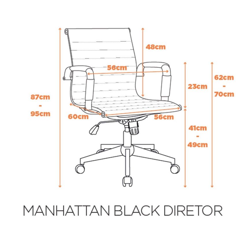 Cadeira Escritório Diretor Giratória Couro Ecológico E Aço Cromado Manhattan Black - Cor Caramel Caramelo - imagem 3