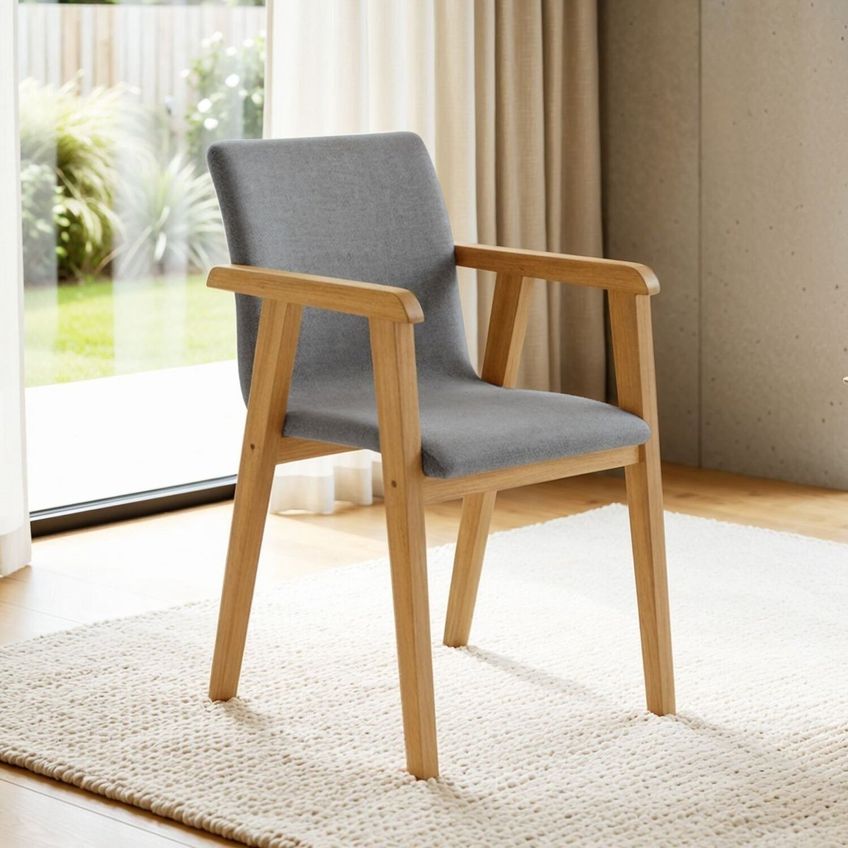 Kit 8 Cadeiras Com Braço Para Sala De Jantar Com Pés Madeira Maciça Flora Cinamomo/linho Prata - imagem 2