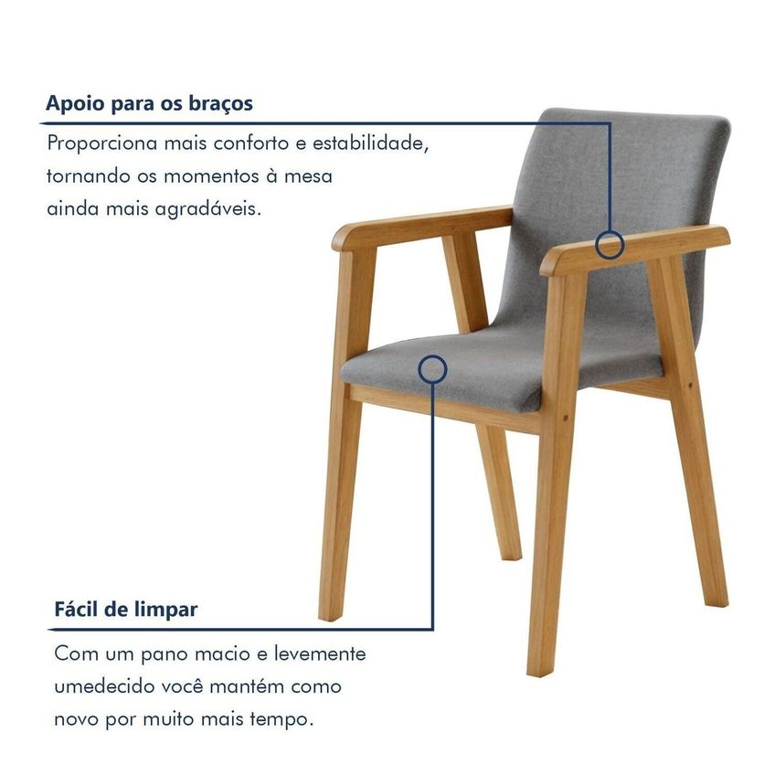Kit 8 Cadeiras Com Braço Para Sala De Jantar Com Pés Madeira Maciça Flora Cinamomo/linho Prata - imagem 5