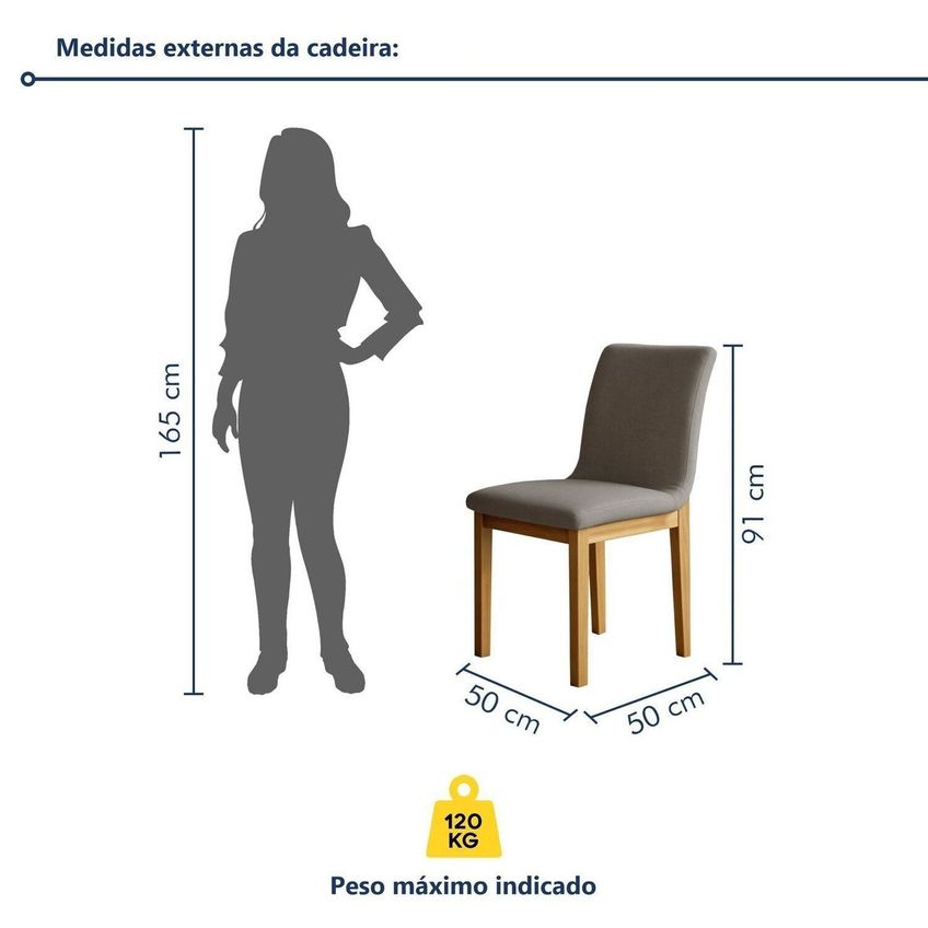 Kit 8 Cadeiras Para Sala De Jantar Com Pés Madeira Maciça Bella Cinamomo/Linho Prata - imagem 3