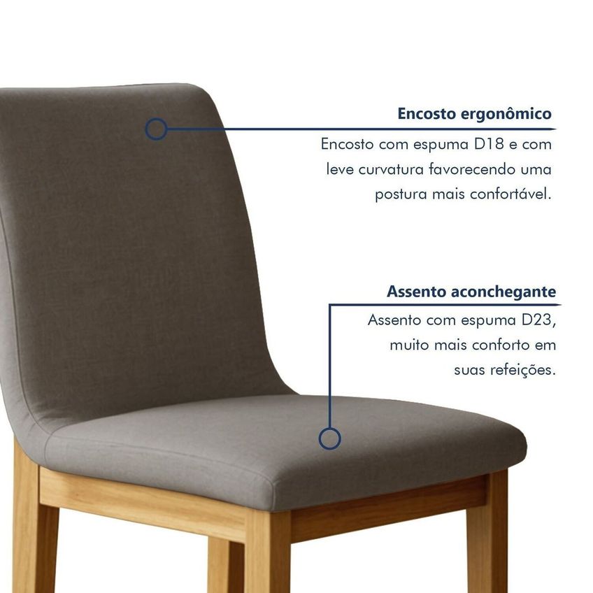 Kit 8 Cadeiras Para Sala De Jantar Com Pés Madeira Maciça Bella Cinamomo/Linho Prata - imagem 4