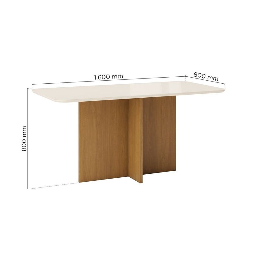 Mesa De Jantar 6 Lugares 160cm Tampo Mdf E Vidro Canto Arredondado Lana Cinamomo/off White - imagem 3