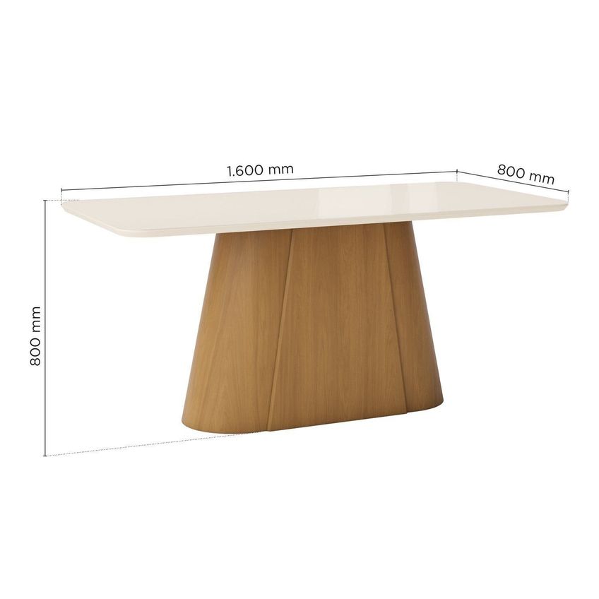 Mesa De Jantar 6 Lugares 180cm Tampo Mdf E Vidro Canto Arredondado Olivia Cinamomo/off White - imagem 3