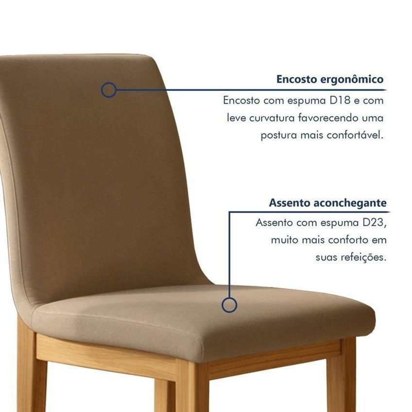 Kit 8 Cadeiras Para Sala De Jantar Com Pés Madeira Maciça Bella Cinamomo/veludo Bege - imagem 4