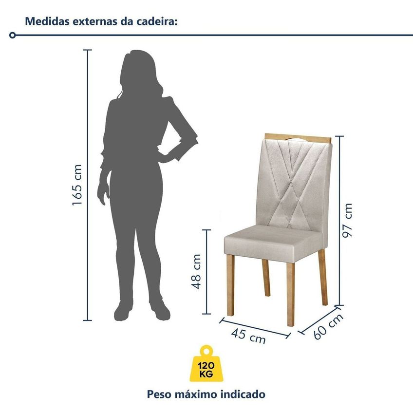 Kit 2 Cadeiras Para Sala De Jantar Com Pés Em Madeira Maciça Lara Cinamomo/Veludo Palha - imagem 3
