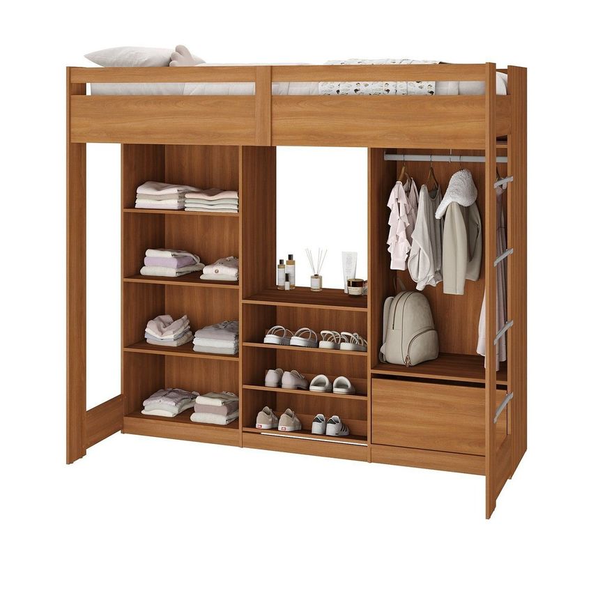 Cama Juvenil Multifuncional Com Closet E 1 Gaveta Luna Nogal Espresso Moveis Nogal - imagem 2