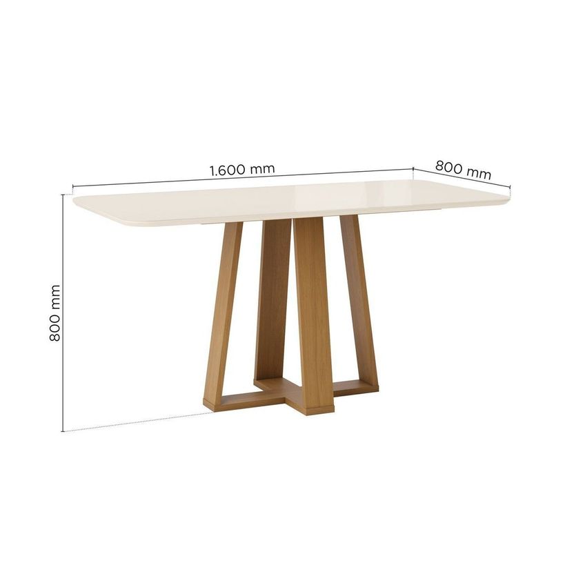 Mesa De Jantar 6 Lugares 160cm Tampo Mdf E Vidro Canto Arredondado Lisa Cinamomo/Off White - imagem 3