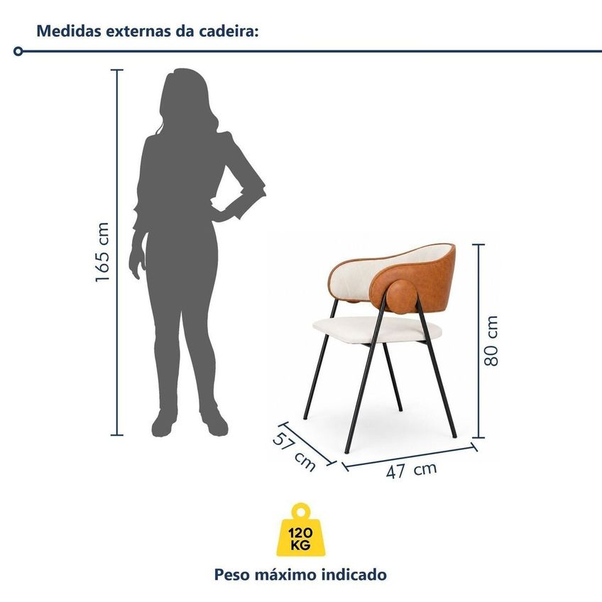 Cadeira De Jantar Industrial Estofada Lara Bege/Marrom - imagem 3