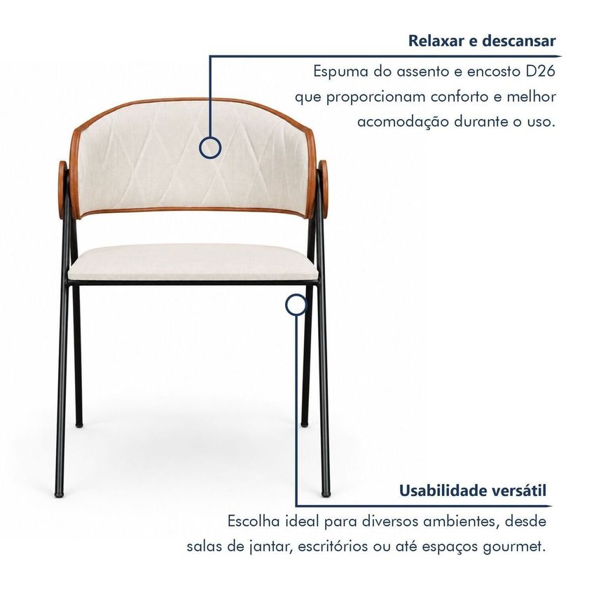 Cadeira De Jantar Industrial Estofada Lara Bege/Marrom - imagem 4