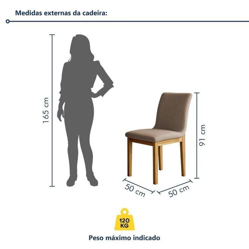 Kit 8 Cadeiras Para Sala De Jantar Com Pés Madeira Maciça Bella Cinamomo/Linho Bege - imagem 3