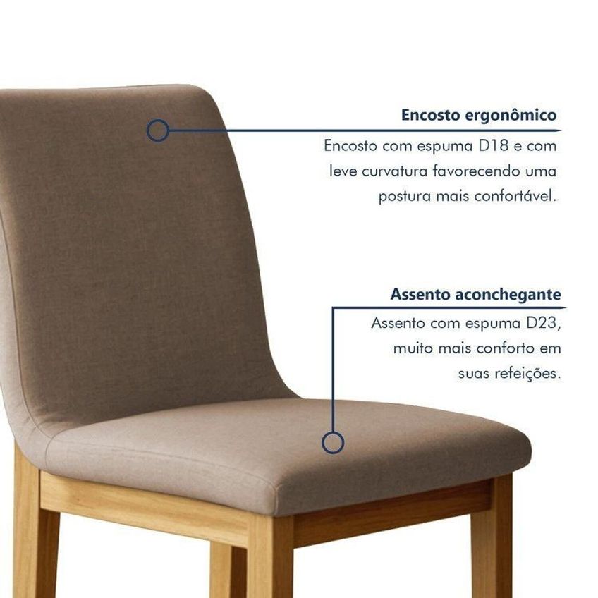 Kit 8 Cadeiras Para Sala De Jantar Com Pés Madeira Maciça Bella Cinamomo/Linho Bege - imagem 4