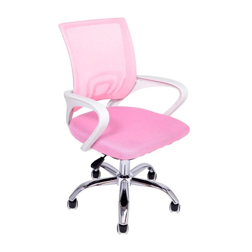 Conjunto De Escritório Mesa Pérola E Cadeira Begônia Mesh Rosa - imagem 3