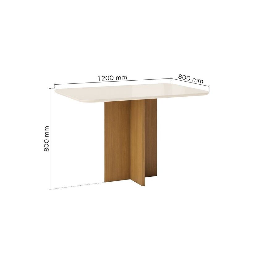 Mesa De Jantar 4 Lugares 120cm Tampo Mdf E Vidro Canto Arredondado Lana Cinamomo/off White - imagem 3