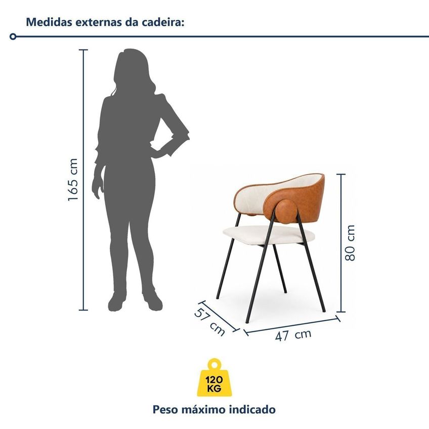 Kit 4 Cadeiras De Jantar Industrial Estofada Lara Bege/marrom - imagem 3