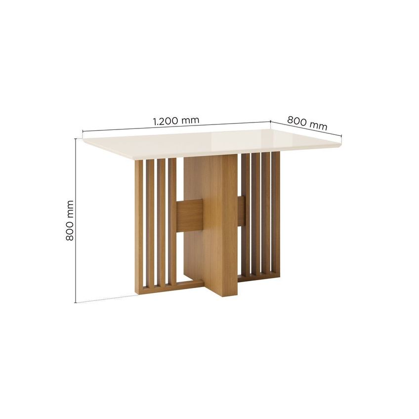 Mesa De Jantar 4 Lugares 120cm Tampo Mdf E Vidro Canto Reto Larah Cinamomo/off White - imagem 3