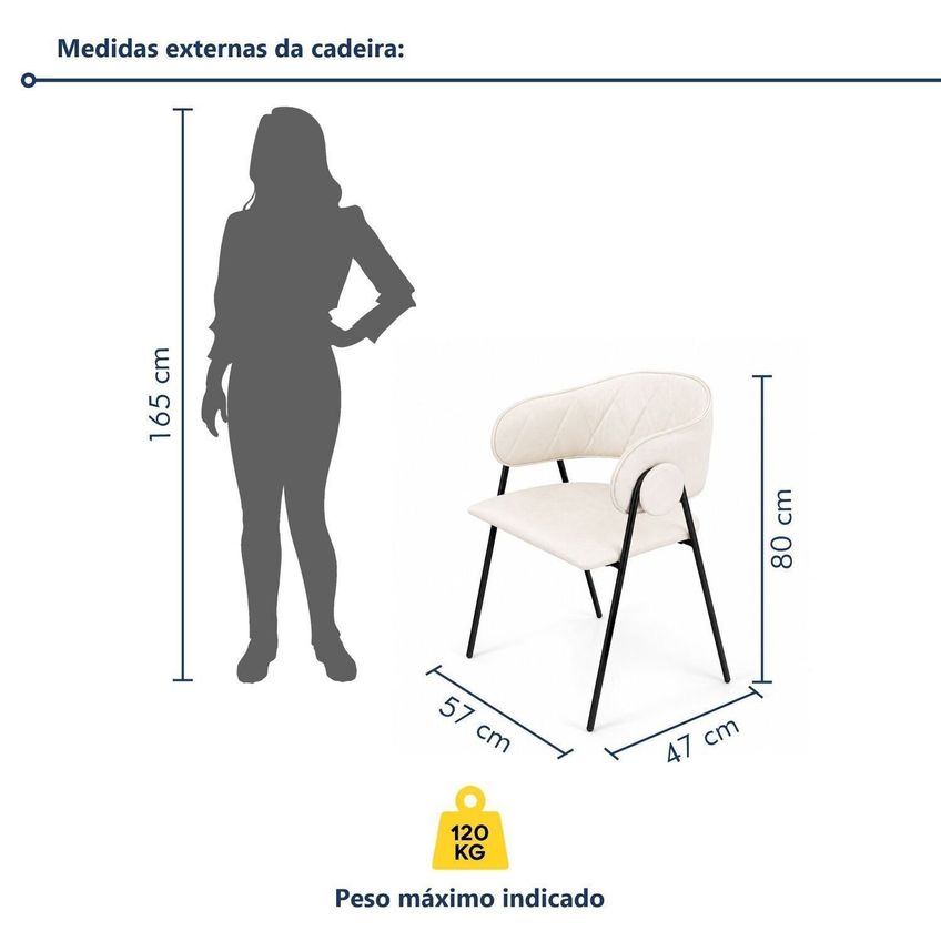 Kit 4 Cadeiras De Jantar Industrial Estofada Corino Bege Lara Bege - imagem 3