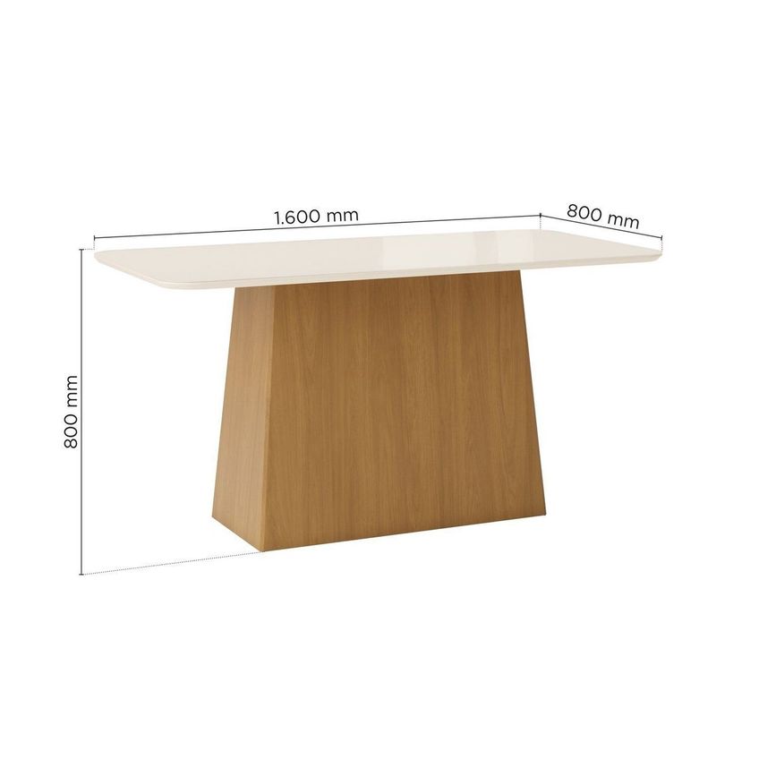 Mesa De Jantar 6 Lugares 160cm Tampo Mdf E Vidro Canto Arredondado Dora Cinamomo/off White - imagem 3