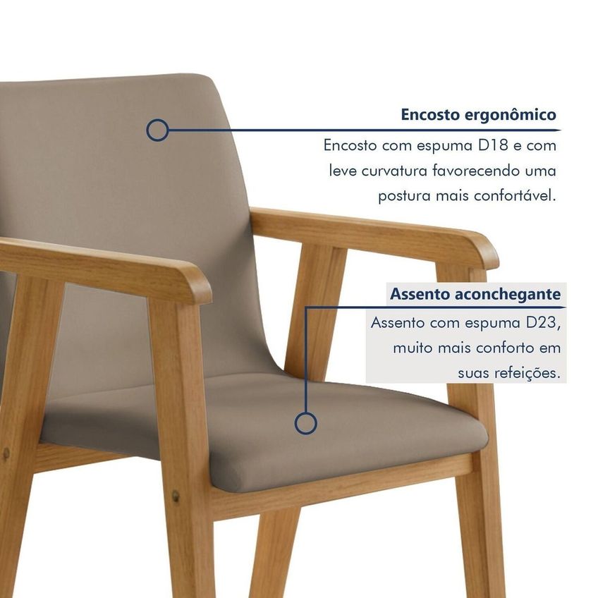 Kit 8 Cadeiras Com Braço Para Sala De Jantar Com Pés Madeira Maciça Flora Cinamomo/veludo Bege - imagem 4