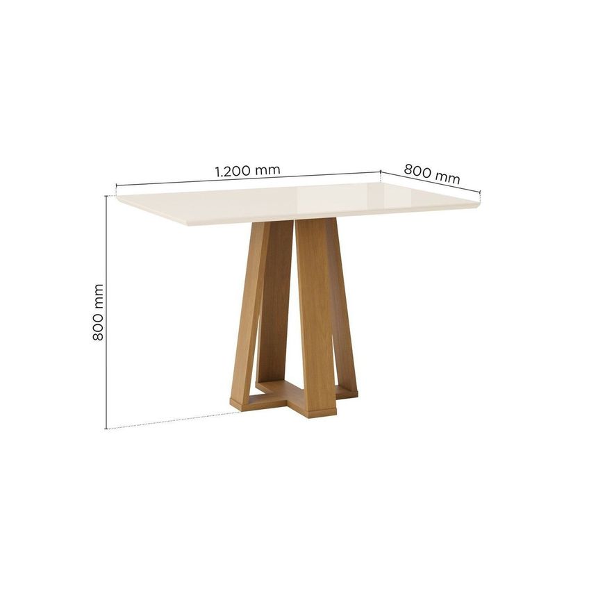 Mesa De Jantar 4 Lugares 120cm Tampo Mdf E Vidro Canto Reto Lisa Cinamomo/Off White - imagem 3