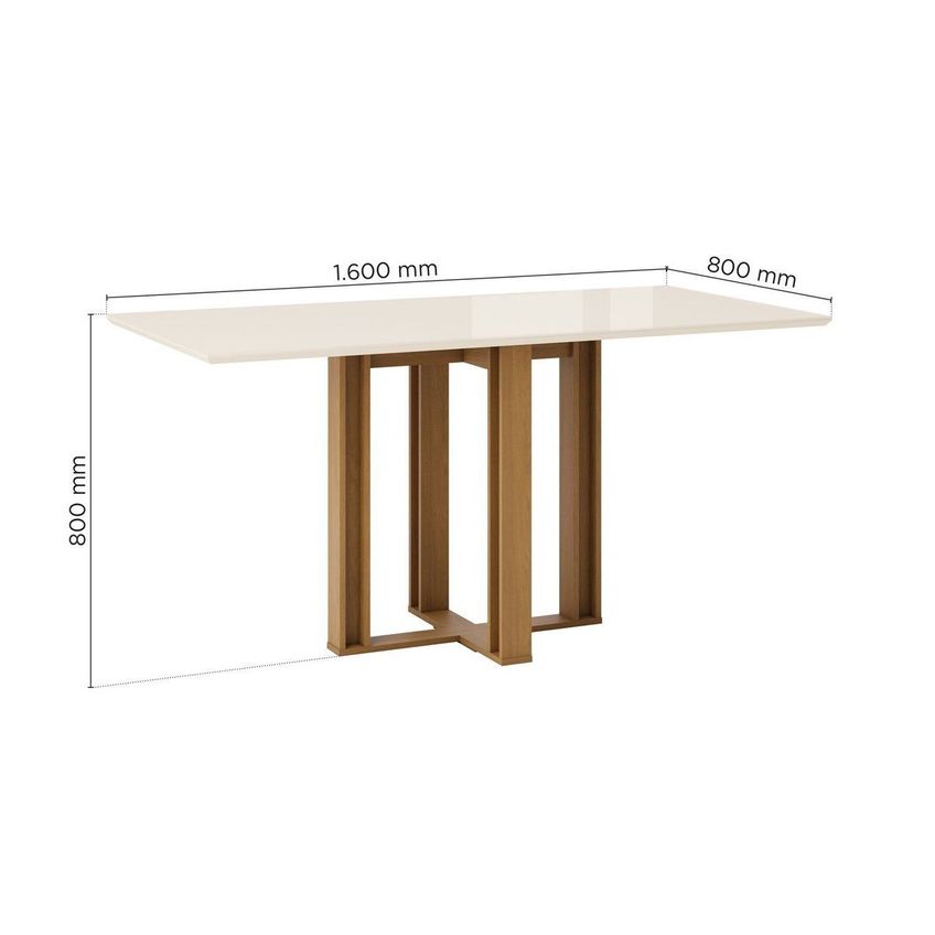 Mesa De Jantar 6 Lugares 1,6m Tampo Mdf E Vidro Canto Arredondado Manu Cinamomo/off White - imagem 3