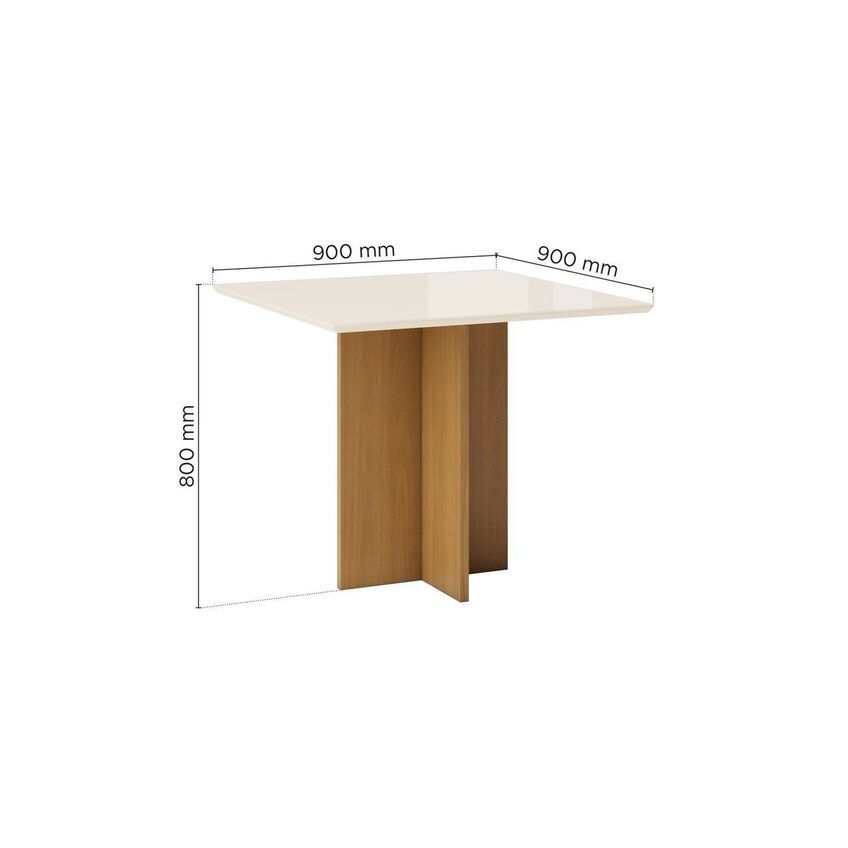 Mesa De Jantar 4 Lugares 90cm Tampo Mdf E Vidro Canto Reto Lana Cinamomo/Off White - imagem 3