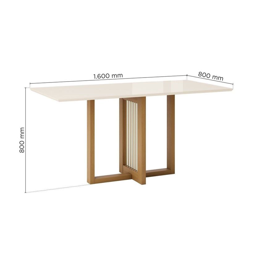 Mesa De Jantar 6 Lugares 160cm Tampo Mdf E Vidro Canto Reto Natalí Cinamomo/Off White - imagem 3