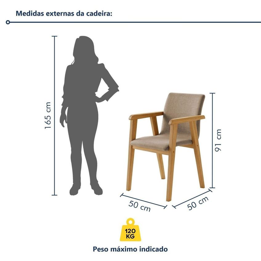Kit 8 Cadeiras Com Braço Para Sala De Jantar Com Pés Madeira Maciça Flora Cinamomo/linho Bege - imagem 3