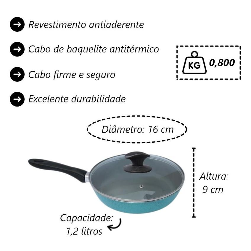 Frigideira Azul Antiaderente Em Cerâmica Talher 02 CB 16cm - imagem 4