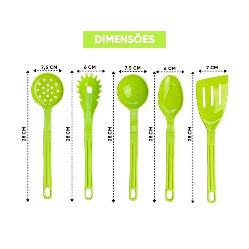 Jogo Conjunto De Talheres Nylon Utensílios Verde 5 Peças - imagem 3