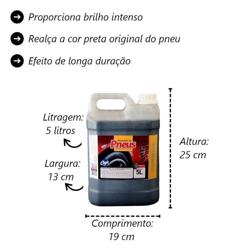Kit 2 Renovador De Pneus Borracha Ogê Pretinho E Brilho 5L - imagem 3