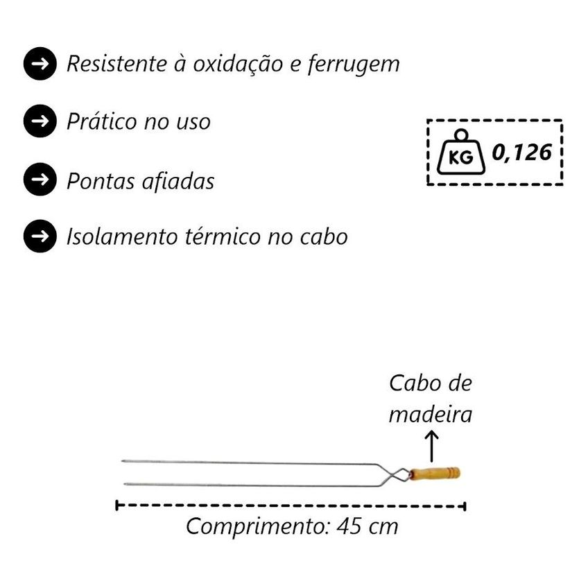 Espeto Duplo Para Carne De Churrasco 45 Cm - imagem 3