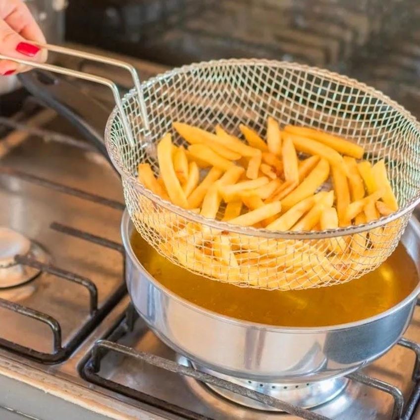 Frigideira Fritadeira De Alumínio Polido Cesto Tela 22cm - imagem 3
