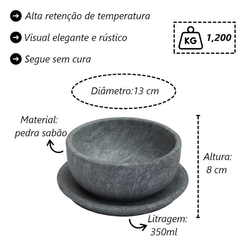 Tigela Bowl Com Prato Pedra Sabão 350ml - imagem 3