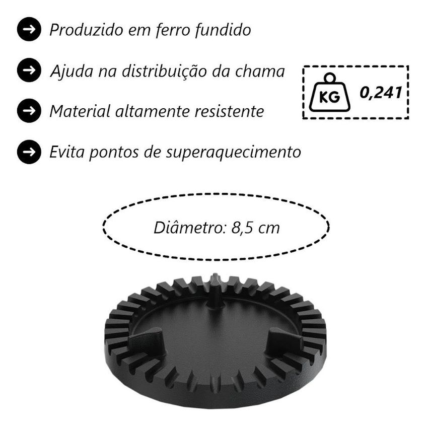 Kit 2 Espalha Chama De Fogão Queimador Duplo Ferro 8,5cm - imagem 3