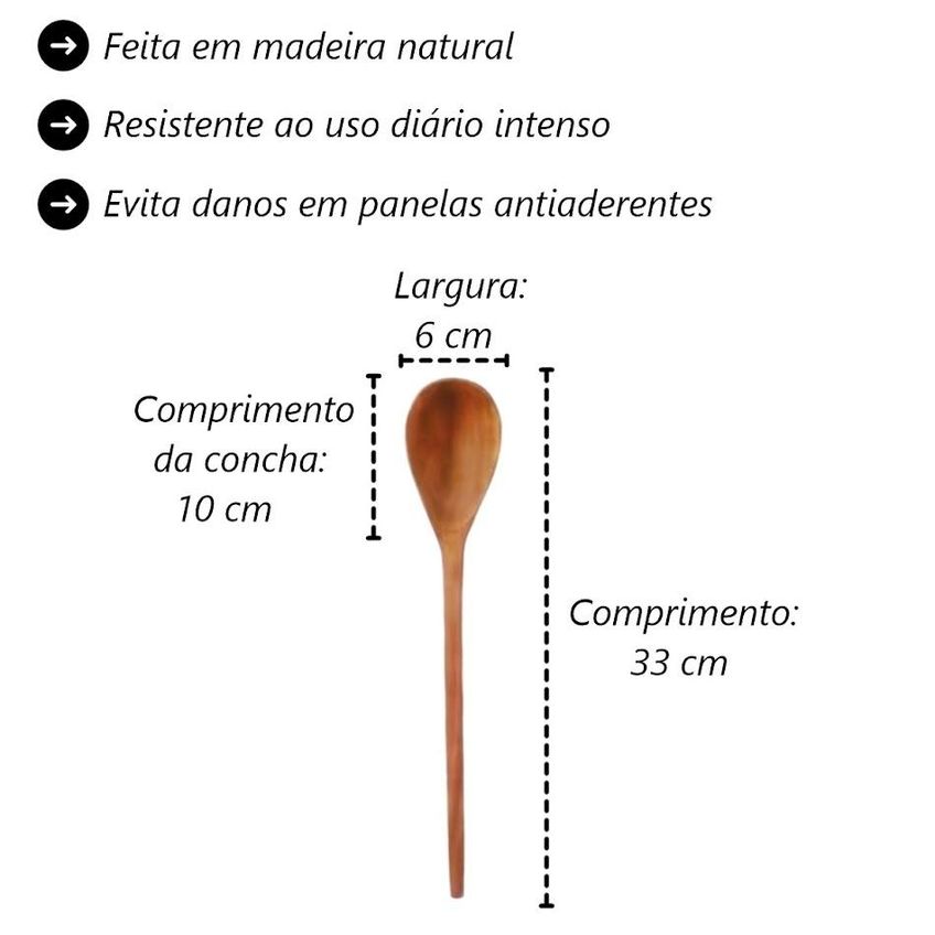 Kit 10 Peças Colher De Pau Madeira Modelo Intermediário 33cm - imagem 3