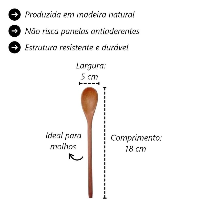 Kit 10 Peças Colher De Pau Madeira Modelos Molho 18 Cm - imagem 3