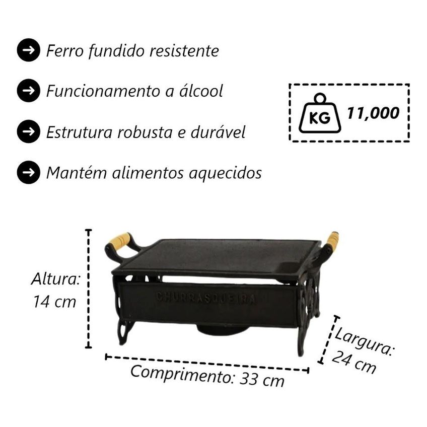 Réchaud Fogareiro A Álcool Ferro Fundido 1 Chama 24x33cm - imagem 3