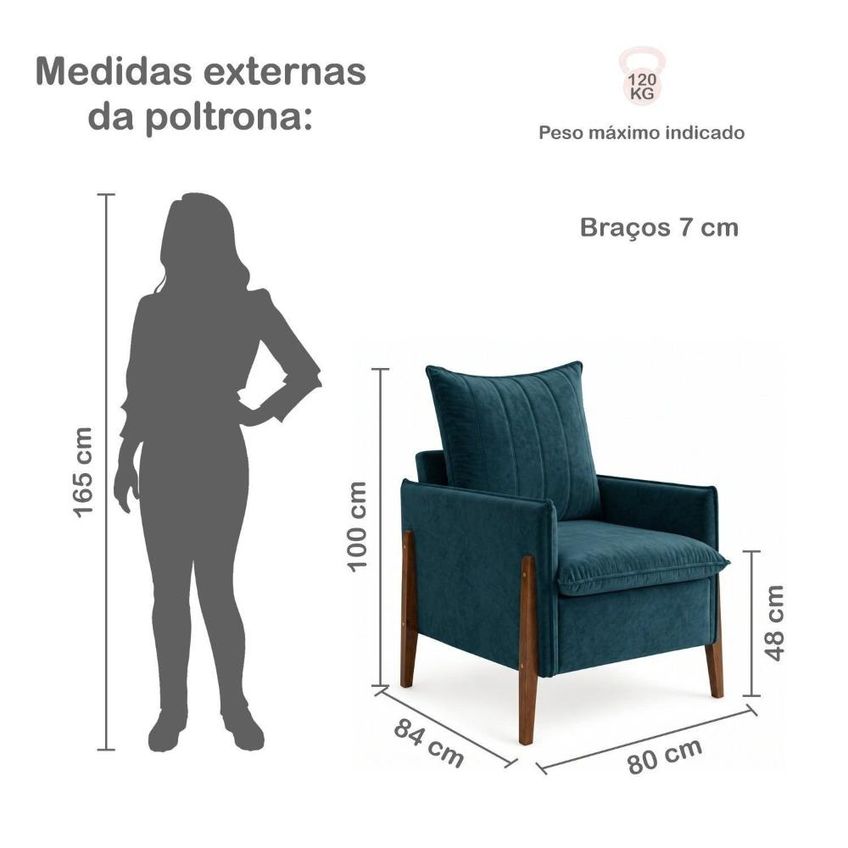 Poltrona De Amamentação Decorativa Para Quarto De Bebê Pés Madeira Maciça Ternura Azul - imagem 3