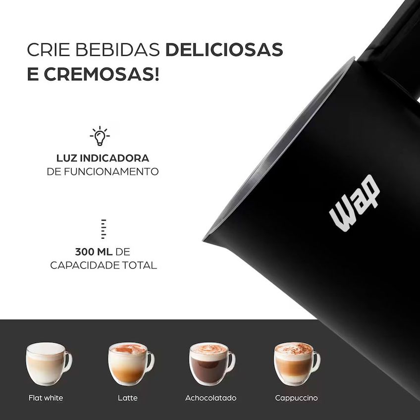 Espumador De Leite Elétrico We300 4 Em 1 Aquecedor E Misturador 500w Wap - imagem 4