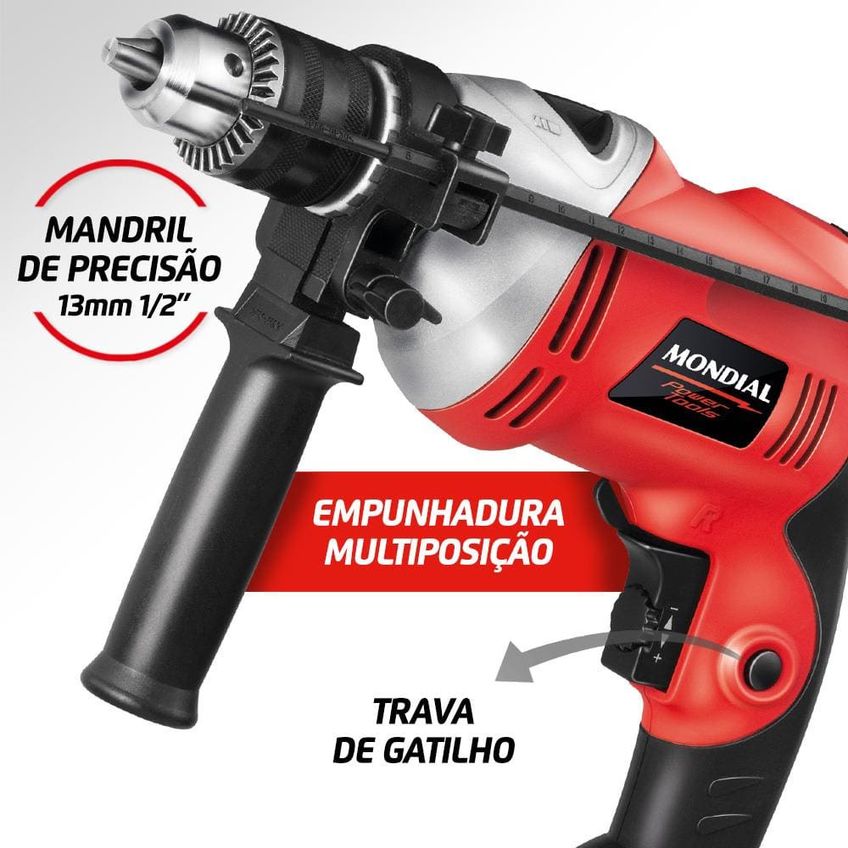 Furadeira de Impacto Mondial Power Tools FFI-05 750W Mandril 13mm Vermelha - imagem 3