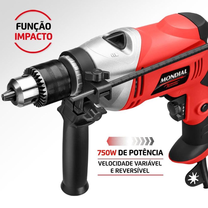 Furadeira de Impacto Mondial Power Tools FFI-05 750W Mandril 13mm Vermelha - imagem 4