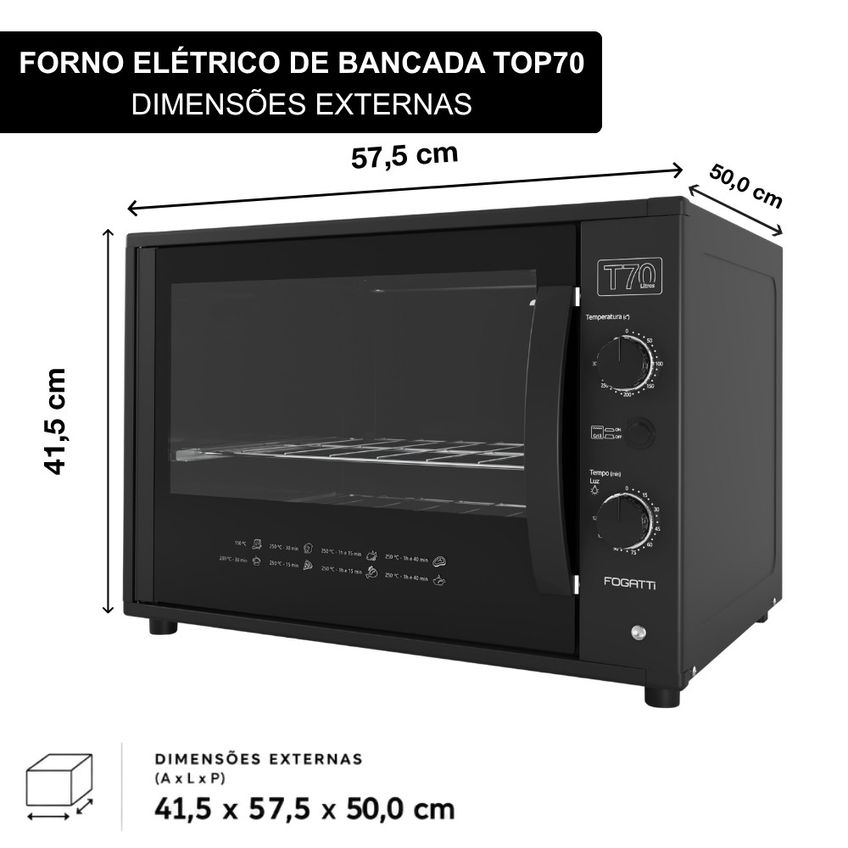 Forno Elétrico De Bancada Fogatti 70l Grill Com 2 Grades E Luz Interna - imagem 3