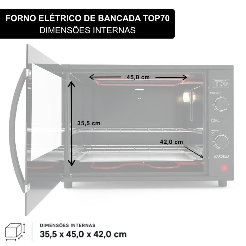 Forno Elétrico De Bancada Nardelli 70l Grill Com 2 Grades E Luz Interna - imagem 4