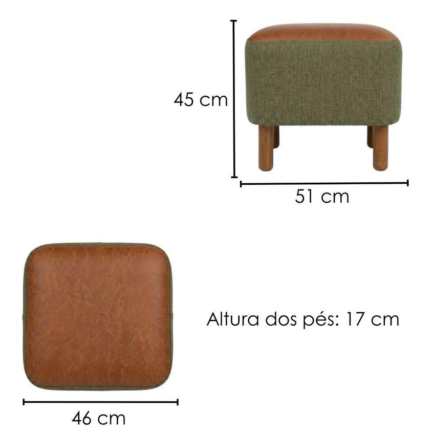 Puff Decorativo Verso 45x51 Cm Pes Madeira Linho Color Trend E Courino Tca 307 Tcs 727 Moll - imagem 3