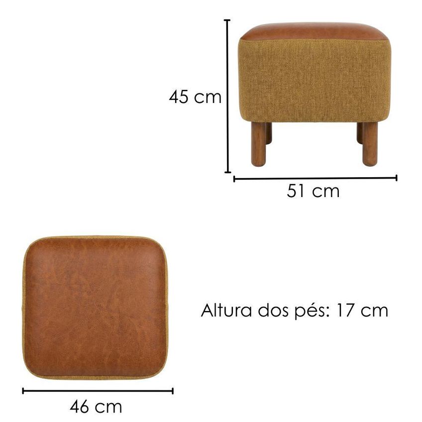 Puff Decorativo Verso 45x51 Cm Pes Madeira Linho Color Trend E Courino Tca 219 Tcs 727 Moll - imagem 3