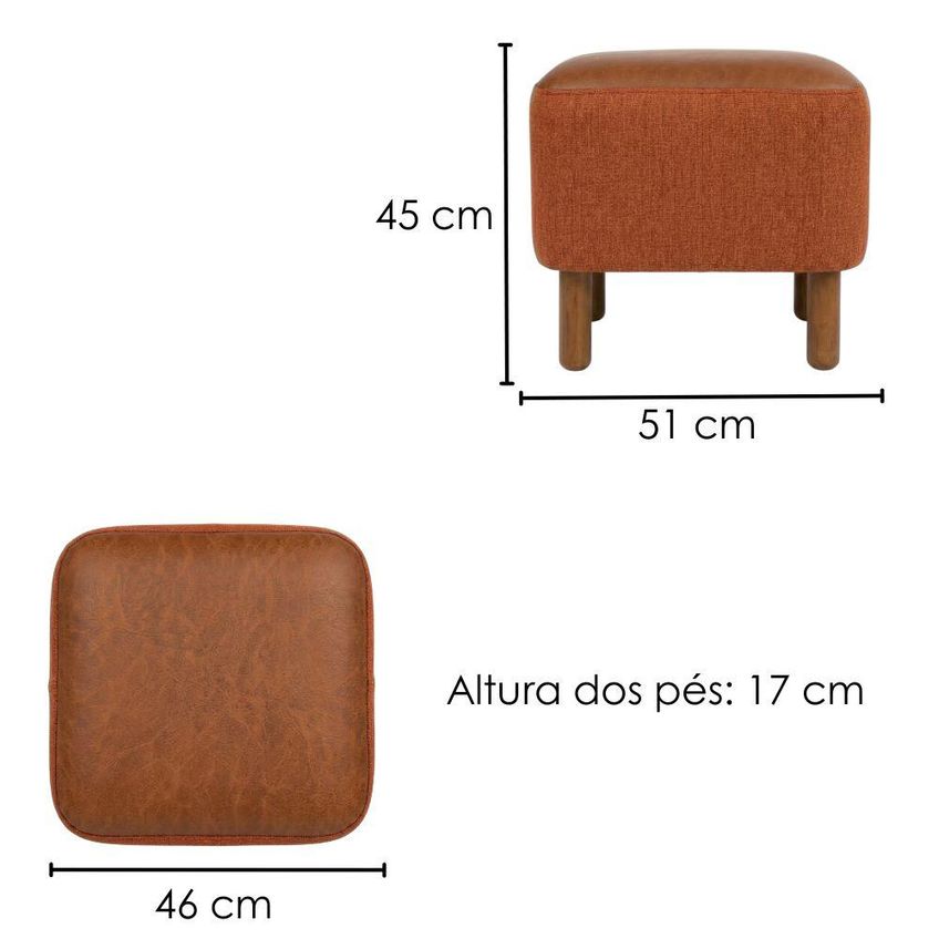 Puff Decorativo Verso 45x51 Cm Pes Madeira Linho Color Trend E Courino Tca 303 Tcs 727 Moll - imagem 3