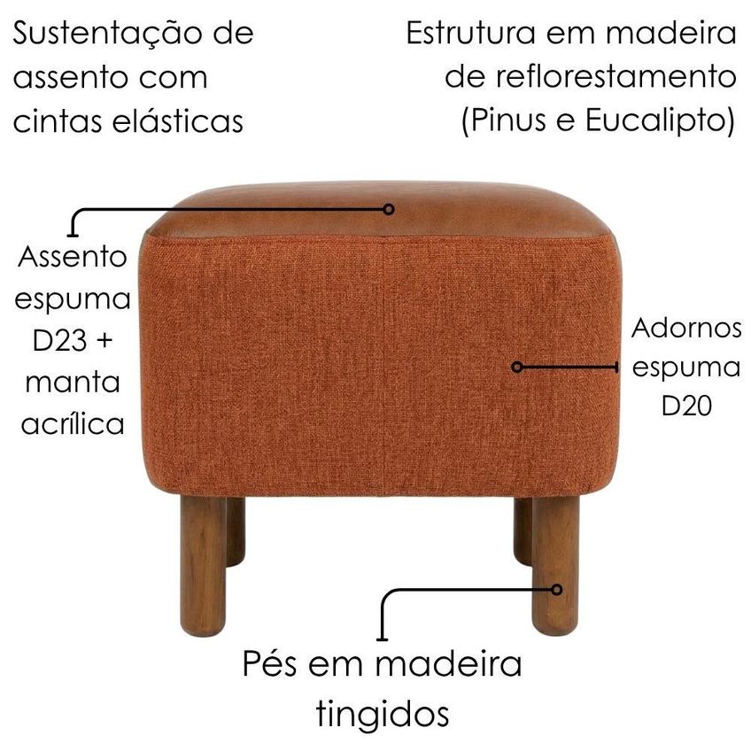 Puff Decorativo Verso 45x51 Cm Pes Madeira Linho Color Trend E Courino Tca 303 Tcs 727 Moll - imagem 5