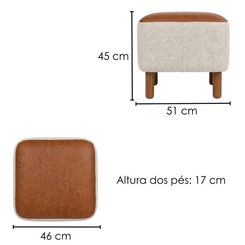 Puff Decorativo Verso 45x51 Cm Pes Madeira Linho E Courino Tcs 701 Tcs 727 Moll - imagem 3