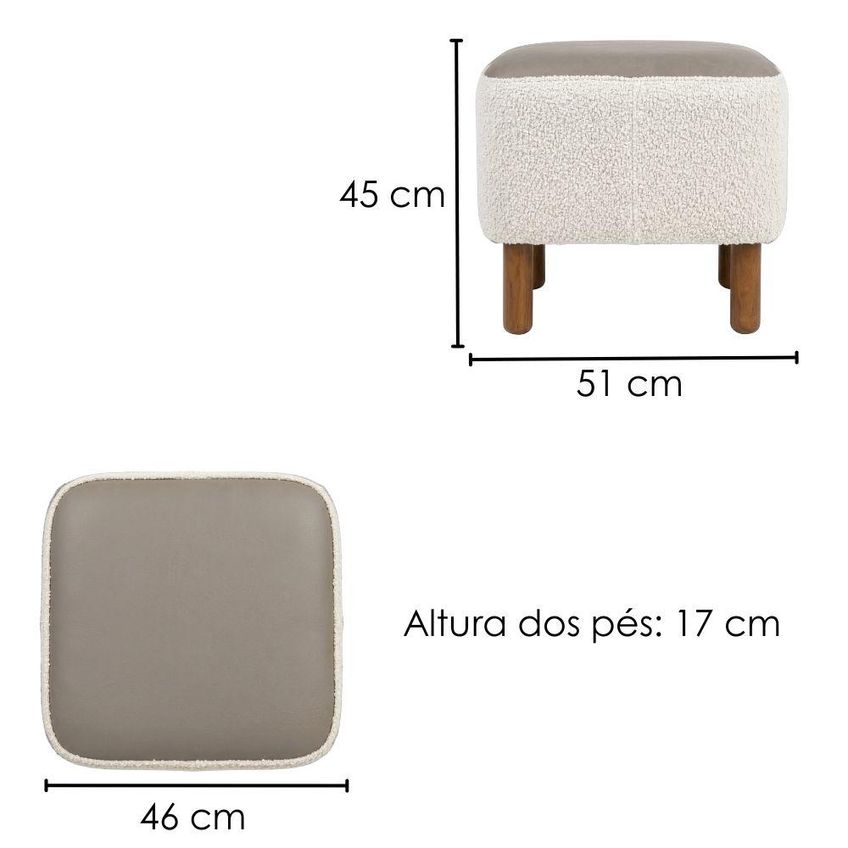 Puff Decorativo Verso 45x51 Cm Pes Madeira Boucle E Courino Tce 1010 Tcs 726 Moll - imagem 3