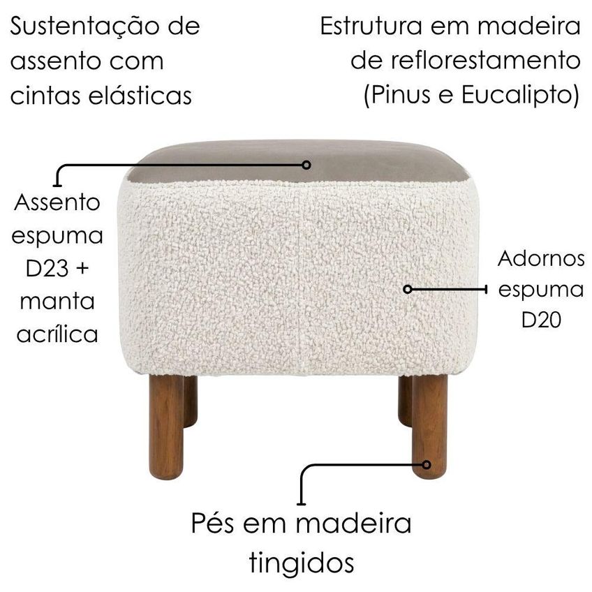 Puff Decorativo Verso 45x51 Cm Pes Madeira Boucle E Courino Tce 1010 Tcs 726 Moll - imagem 5